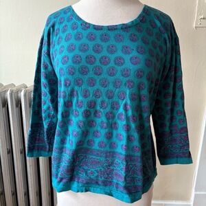 90s YinYang print Teal Purple Bohemian Cotton Top